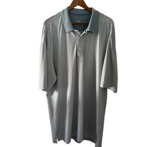Oxford Golf Light Blue White Stripe Polo Shirt XXL S/S Polyester Spandex EUC